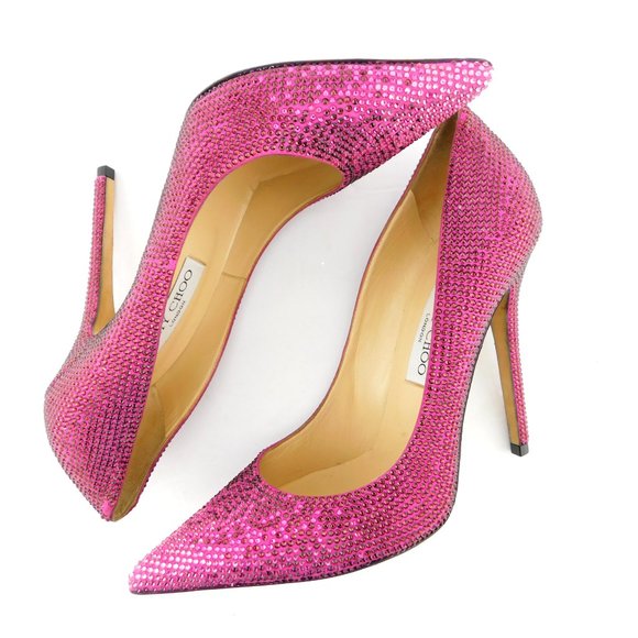 JIMMY CHOO Jazzberry Fuchsia Purple Sparkle Crystal Encrusted Heel Pumps 38.5 - Picture 6 of 12